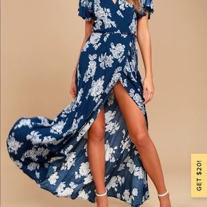 NWT Heart of Marigold Navy Blue Floral Print Wrap Maxi Dress